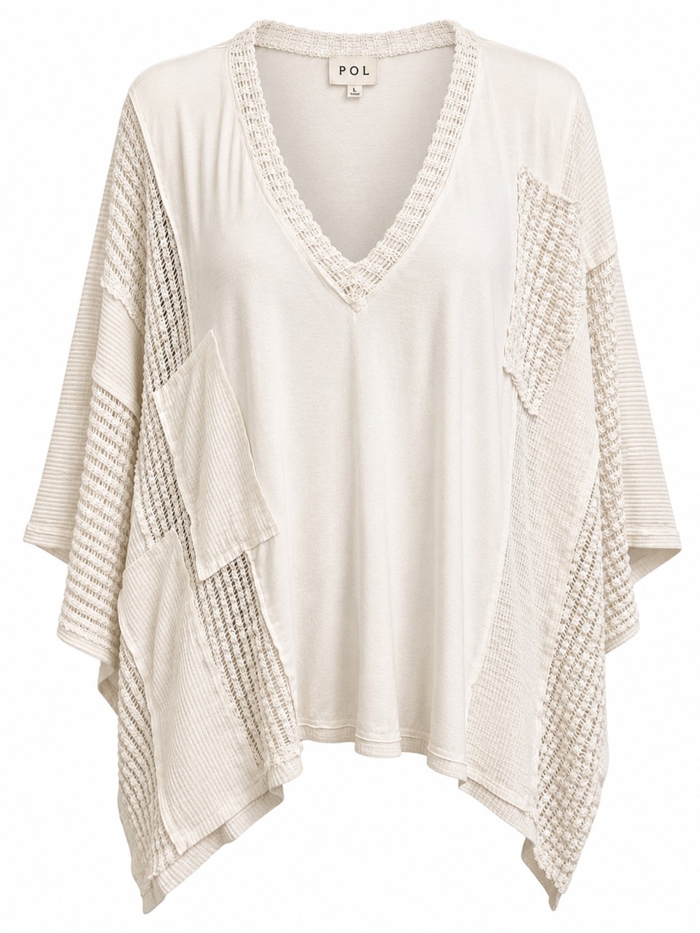 POL Cream Boho Oversized Tunic Top Crochet Lace Patchwork Large
